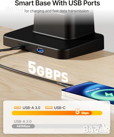 monTEK Стойка за ултраширок монитор 17-57 инча, до 27 кг, с USB, черна, снимка 5 - Стойки, 3D очила, аксесоари - 52292358