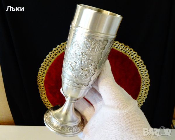 Бокал от калай с идилични картини от селския живот. , снимка 11 - Антикварни и старинни предмети - 44117093