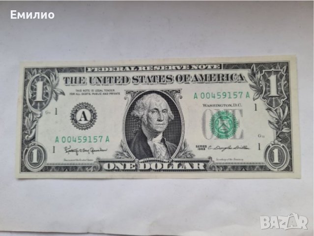 USA 🇺🇸  $ 1 DOLLAR 1963  UNC  6 DIGITS , снимка 1 - Нумизматика и бонистика - 36609103