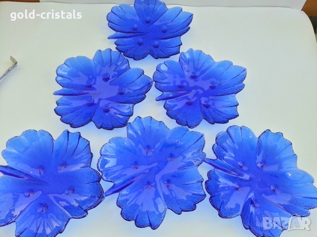  кристални чинийки кобалтово синьо стъкло , снимка 3 - Антикварни и старинни предмети - 27811642