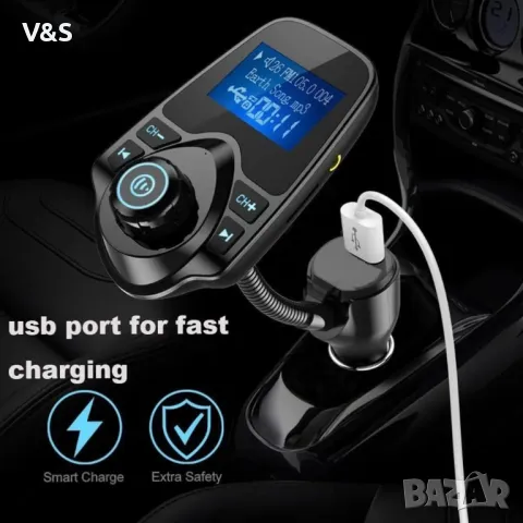 T10 Автомобилен безжичен Bluetooth FM предавател MP3 плейър USB порт за разговори със свободни ръце, снимка 3 - Мрежови адаптери - 47780757