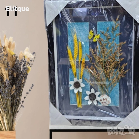 Декорация за стена, крафт картина с хербарии, различни видове 43.5cm*31.5cm, снимка 2 - Картини - 52895785