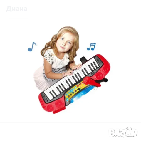 Детска йоника със звукови ефекти, микрофон, седалка и свързване към телефон