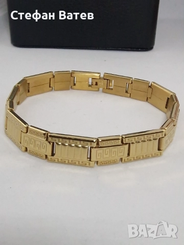 Мъжка гривна с релефни звена и гръцки мотив – 18K позлата