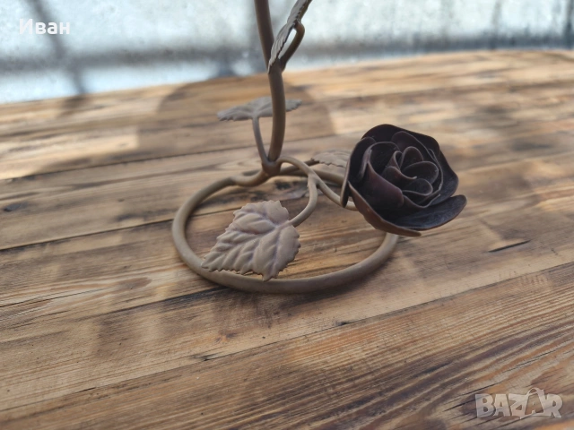 свещник ковано желязо с листа и роза , снимка 7 - Антикварни и старинни предмети - 53562506