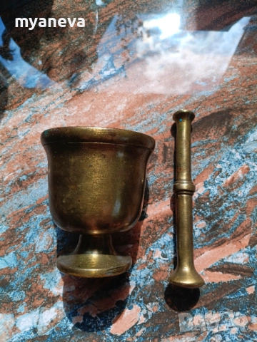 Бронзово , масивно хаванче ( 10 см ) с чукало 16 см. , снимка 3 - Аксесоари за кухня - 51725799
