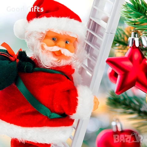 Катерещ се по стълба Дядо Коледа с музика – движеща се коледна украса 70см, снимка 5 - Декорация за дома - 52235718