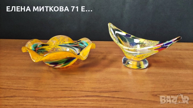 Две купички/бонбониерки от разноцветно стъкло тип Мурано