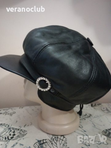 Дамски каскет Естествена кожа Черен
