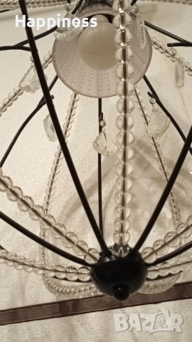 Абажур (Полилей) метален със стъклени елементи, снимка 3 - Лампи за таван - 51878111