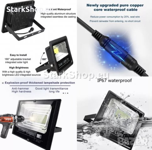 Соларен LED прожектор с панел – 300W, снимка 7 - Соларни лампи - 38417570