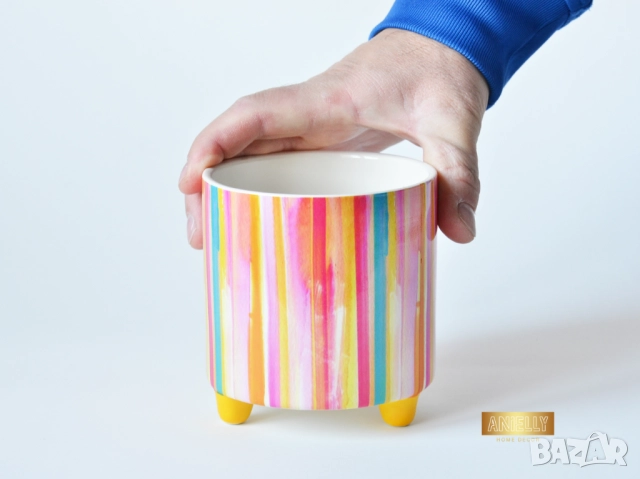 Керамични Кашпи за Сукуленти и Цветя / Подарък за Нов Дом / Многоцветни Керамични Кашпи за Цветя, снимка 7 - Саксии и кашпи - 52412038