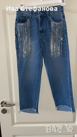 Качествени нови  дамски дънки висока талия скъпоценни камъни цирконий блестящи камъни , снимка 2 - Дънки - 43051782