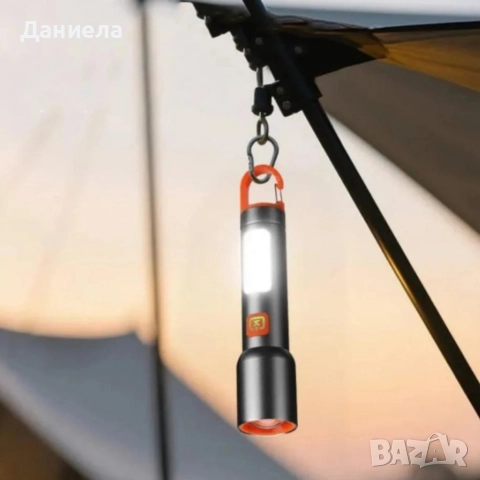 Презареждащ се LED фенер с висока яркост – USB Type-C, мащабируем лъч, компактен дизайн с карабинер, снимка 2 - Други стоки за дома - 52811472