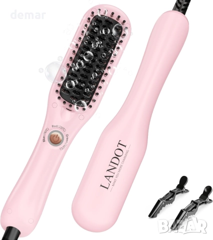 LANDOT Мини нагреваема четка за изправяне на коса с отрицателни йони
