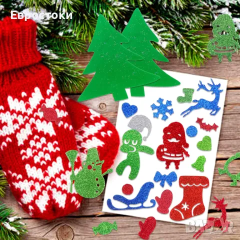 HOWAF 300 x бляскави коледни стикери за деца, коледно дърво, снежинка, стикери за Дядо Коледа