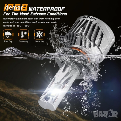 FateEye H7 LED крушки за фарове с вентилатор, 2 броя - 38000LM 6500K 130W, снимка 5 - Части - 51492087