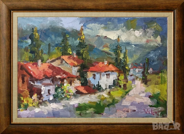 "Изглед от село Стоките",  маслена картина, продавана от автора (c126) 