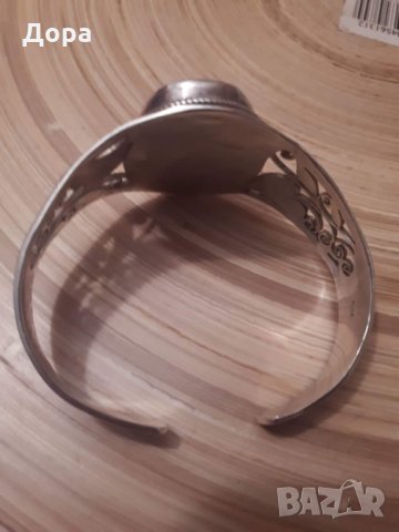 Стара масивна сребърна гривна с естествен тюркоаз, снимка 5 - Гривни - 27146090