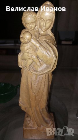 Дървена статуетка Богородица с Младенеца.Отлично състояние, снимка 1 - Статуетки - 43339091