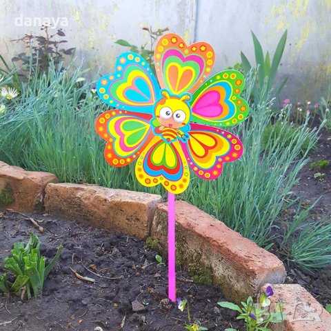 2855 Вятърна въртележка за градина балкон Цвете с животинче, снимка 3 - Градински мебели, декорация  - 36684578