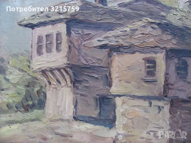 Стара картина масло, картон, подпис Е.Попова, 32х29см., снимка 4 - Картини - 48078359