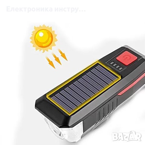 Соларен фар за колело с мощна светлина и клаксон  Осветявайте пътя си докато карате колело с помощта, снимка 4 - Велосипеди - 43153377