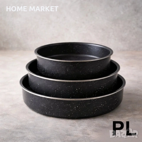 Промоция 1+1 – 3 емайлирани тенджери 16/18/20 см + 3 дълбоки емайлирани тави Voltz 26/28/30 см 