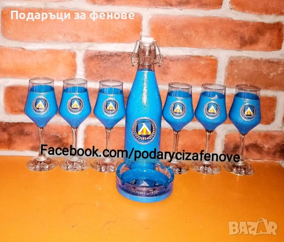Подарък за фен на  "ЛЕВСКИ"- ръчно декорирана бутилка с логото на "Левски"