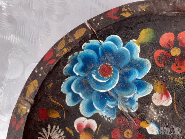 Дървени купа копанка скандинавска, с цветя и чиния, дървена декорация, , снимка 4 - Антикварни и старинни предмети - 35524912