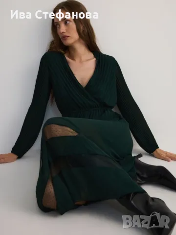 Wow 🤩 Разкошна нова  плисирана плисе солей тъмно зелена елегантна дълга рокля