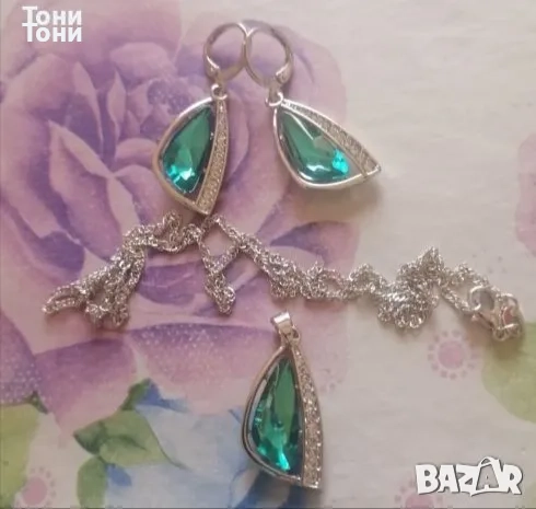 Австрийски Кристал Дамски Сребърен Сет Нов , снимка 4 - Бижутерийни комплекти - 52791159