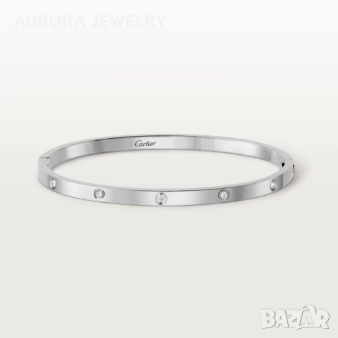 CARTIER Love White Gold 10 Diamonds Small Model Гривна с Отверка, снимка 9 - Гривни - 52821308