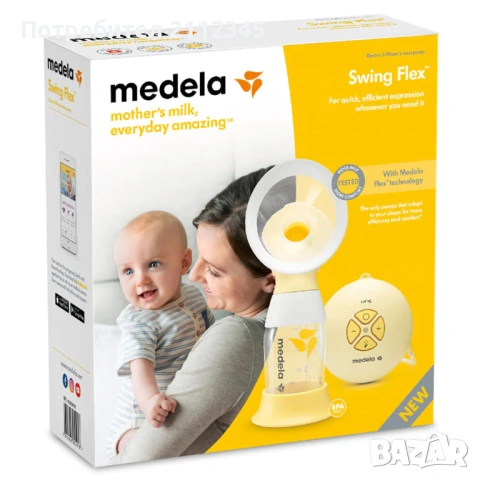MEDELA Единична двуфазна електрическа помпа за кърма Swing Flex + шише