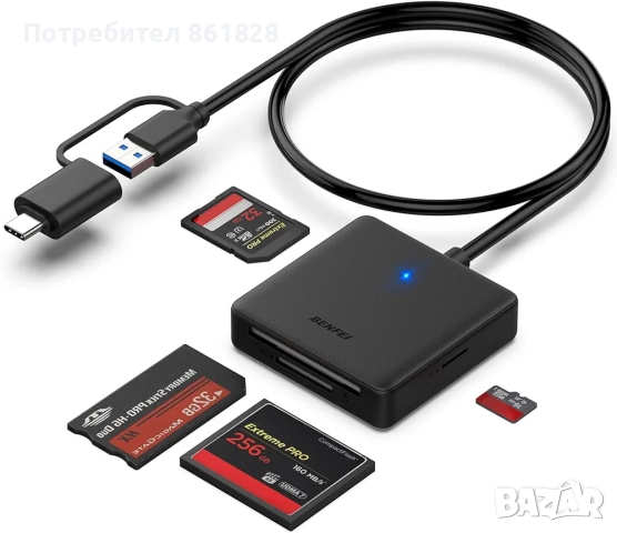 Четец на карти с памет, BENFEI 4in1 USB 3.0 и USB-C към SD Micro SD MS CF адаптер за четец на карти,