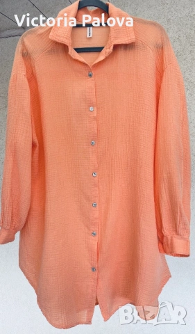 Италианска памучна риза в прасковен цвят - летен шик и комфорт, снимка 6 - Ризи - 53587017