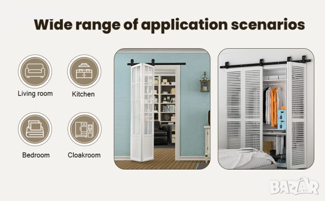 HOCONNIE Комплект за 4 двустранно сгъваеми плъзгащи се врати за плевня 274 см с релса за плъзгаща се, снимка 5 - Интериорни врати - 52515047