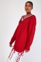 НАМАЛЕНИЕ НАЛИЧЕН Червен дълъг пуловер с връзки универсален размер от Англия, снимка 1 - Блузи с дълъг ръкав и пуловери - 26727458