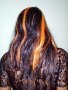 Нова карнавална перука черна с оранжеви кичури, снимка 4