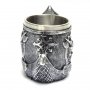 Код 95612 Стилна чаша от полирезин и метал с релефни декорации - герой с шлем и рога, снимка 2