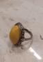 Стар руски сребърен пръстен с яйчен кехлибар, снимка 4