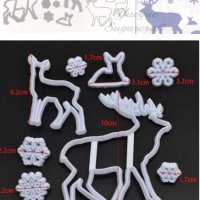 3 бр Коледни Елен Сърна Снежинки пластмасови резци форми щампа украса фондан, снимка 1 - Форми - 26943779