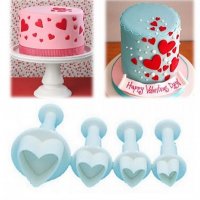 4 бр сърце сърчица сърца пластмасови форми форма за фондан сладки украса торта резци с бутало резец , снимка 1 - Форми - 37535901