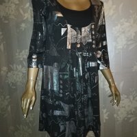 Wearhouse XL-Официална  еластична туника/рокля/ в черно с абстрактни сребристи фигури , снимка 3 - Туники - 43420143
