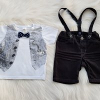 Панталон с тиранти и блуза с папионка H&M 6-9 месеца, снимка 1 - Комплекти за бебе - 28230175