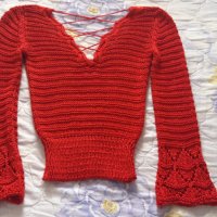 Бяла и червена, плетени блузи, снимка 4 - Блузи с дълъг ръкав и пуловери - 36902769