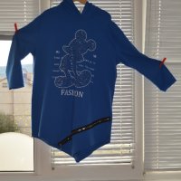 Есенна асиметрична тъмно синя спортна туника/блуза с качулка, с камъни и асиметричен цип, снимка 2 - Блузи с дълъг ръкав и пуловери - 43085724