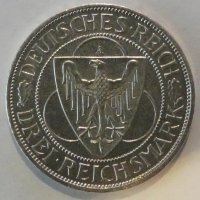Монета Ваймарска република 3 Марки 1930-А  aUNC, снимка 2 - Нумизматика и бонистика - 37956110