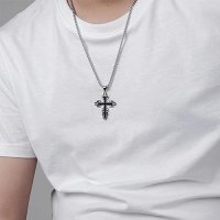 Нов Готически Кръст и Верижка от Неръждаема Стомана Бужу колие, снимка 1 - Колиета, медальони, синджири - 43714374