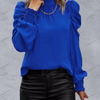 Дамска едноцветна блуза с дълъг ръкав с фалшиво деколте и маншет, 2цвята - 023, снимка 5 - Блузи с дълъг ръкав и пуловери - 39260527